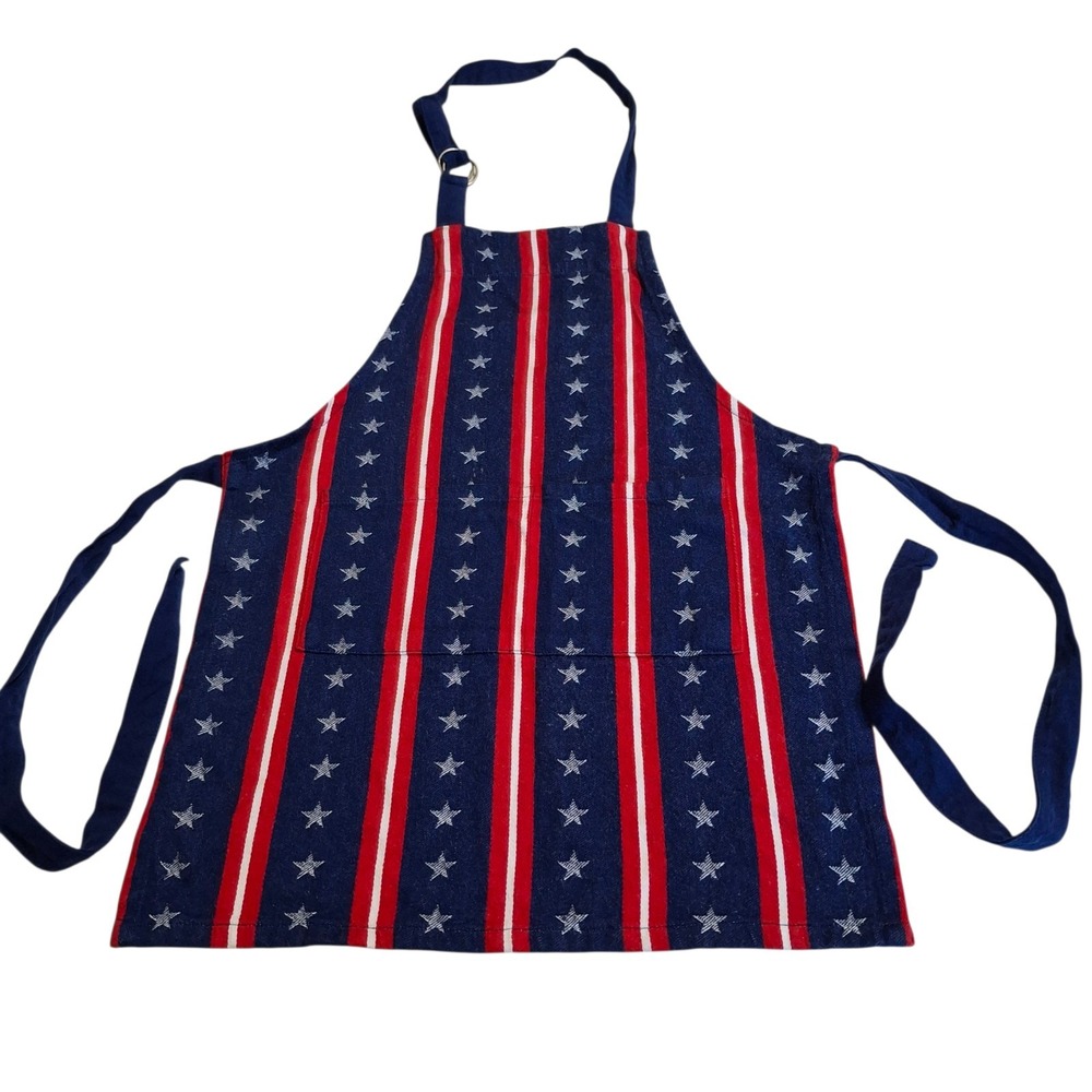 Sur La Table Kids Apron 18" X 24" Patriotic Fourth Of July Stars Blue Red Cotton